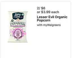 Walgreens Lesser Evil Organic Popcorn offer