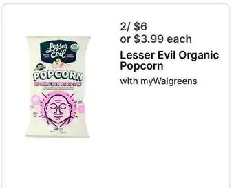 Walgreens Lesser Evil Organic Popcorn offer