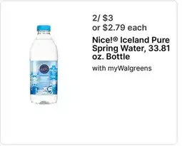 Walgreens Nice! Iceland Pure Spring Water, 33.81 oz. Bottle offer