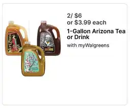 Walgreens 1-Gallon Arizona Tea or Drink offer