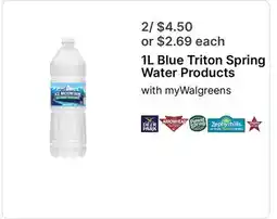 Walgreens 1L Blue Triton Spring Water Products offer