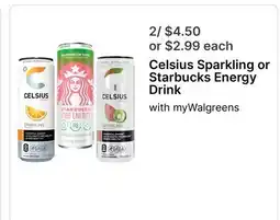Walgreens Celsius Sparkling or Starbucks Energy Drink offer
