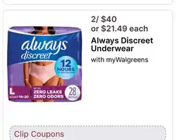Walgreens Always Discreet Underwear offer