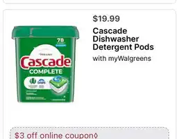 Walgreens Cascade Dishwasher Detergent Pods offer