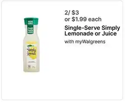 Walgreens Single-Serve Simply Lemonade or Juice offer