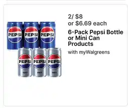 Walgreens 6-Pack Pepsi Bottle or Mini Can Products offer