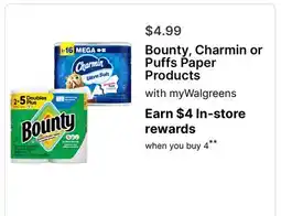 Walgreens Bounty, Charmin or Puffs Paper Products offer