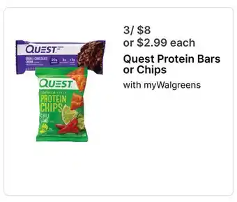 Walgreens Quest Protein Bars or Chips with myWalgreens offer