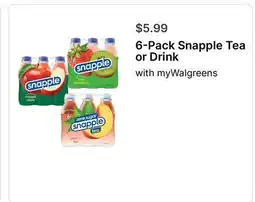 Walgreens 6-Pack Snapple Tea or Drink offer