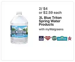 Walgreens 3L Blue Triton Spring Water Products offer
