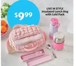 Aldi LIVE IN STYLE Insulated Lunch Bag with Cold Pack offer