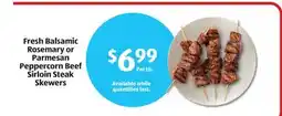 Aldi Fresh Balsamic Rosemary or Parmesan Peppercorn Beef Sirloin Steak Skewers offer