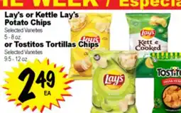 Superior Grocers Lay's or Kettle Lay's Potato Chips 5 - 8 oz. or Tostitos Tortillas Chips 9.5 - 12 oz offer