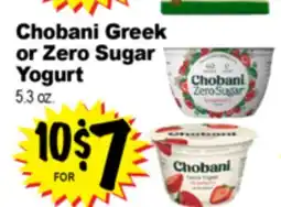 Superior Grocers Chobani Greek or Zero Sugar Yogurt offer