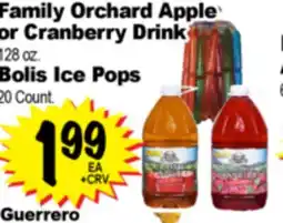 Superior Grocers Family Orchard Apple or Cranberry Drink 128 oz. Bolis Ice Pops 20 Count offer
