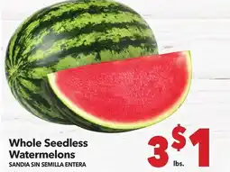 Vallarta Supermarkets Whole Seedless Watermelons / SANDIA SIN SEMILLA ENTERA offer