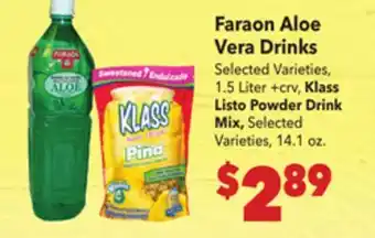 Vallarta Supermarkets Faraon Aloe Vera Drinks offer