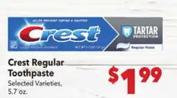 Vallarta Supermarkets Crest Regular Toothpaste offer