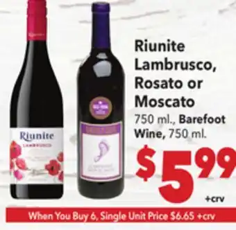 Vallarta Supermarkets Riunite Lambrusco, Rosato or Moscato offer