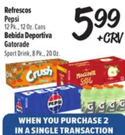 El Super Refrescos Pepsi 12 Pk., 12 Oz. Cans, Bebida Deportiva Gatorade Sport Drink, 8 Pk., 20 Oz offer
