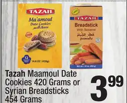 Super King Markets Tazah Maamoul Date Cookies 420 Grams or Syrian Breadsticks 454 Grams offer
