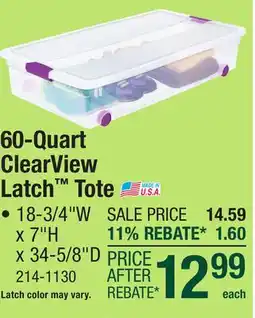 Menards 60-Quart ClearView Latch Tote offer