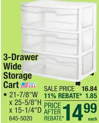 Menards 3-Drawer Wide Storage Cart offer