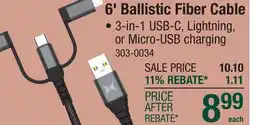 Menards 6' Ballistic Fiber Cable offer