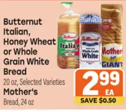 Tony’s Fresh Market Butternut Italian, Honey Wheat or Whole Grain White Bread 20 oz, Selected Varieties Mother's Bread offer