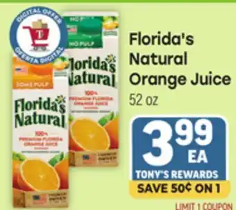 Tony’s Fresh Market Florida's Natural Orange Juice offer