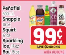 Tony’s Fresh Market Peñafiel, 600mL, Snapple 16oz, Squirt 12oz Sparkling Ice, 17oz Bai, 18 oz offer