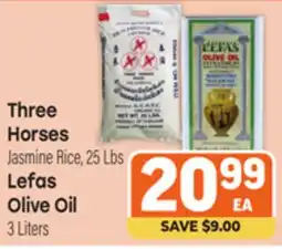 Tony’s Fresh Market Three Horses Jasmine Rice, 25 Lbs Lefas Olive Oil, 3 Liters offer