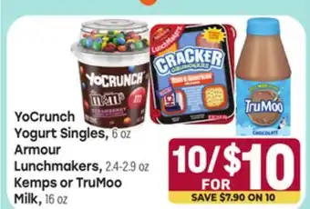 Tony’s Fresh Market YoCrunch Yogurt Singles, 6oz Armour Lunchmakers, 2.4-2.9oz Kemps or TruMoo Milk, 16oz offer