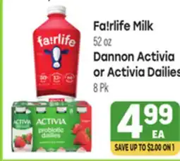 Tony’s Fresh Market Fa!rlife Milk 52oz Dannon Activia or Activia Dailies 8Pk offer