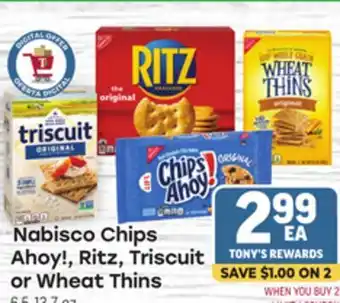 Tony’s Fresh Market Nabisco Chips Ahoy!, Ritz, Triscuit Ahoy!, Ritz, Triscuit or Wheat Thins offer