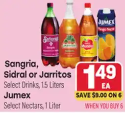 Tony’s Fresh Market Sangria, Sidral or Jarritos Select Drinks, 1.5 Liters Jumex Select Nectars, 1 Liter offer