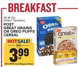 Food Lion Post Great Grains or Oreo Puffs Cereal offer