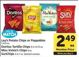 Safeway Lay's Potato Chips or Poppables, Doritos Tortilla Chips, Miss Vickie’s Chips, SunChips offer