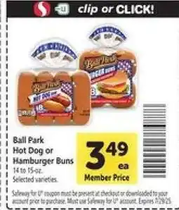Safeway Ball Park Hot Dog or Hamburger Buns offer