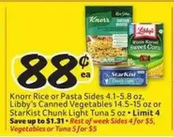 Winn Dixie Knorr Rice or Pasta Sides, Libby's Canned Vegetables, Starkist Chunk Light Tuna offer