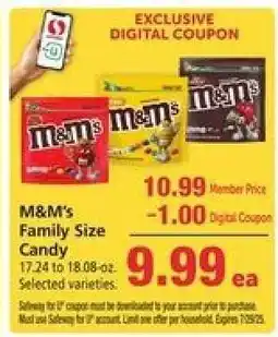 Safeway M&M's Family Size Candy offer