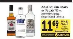 Safeway Absolut, Jim Beam or Sauza offer