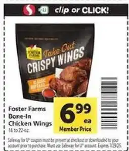Safeway Foster Farms Bone-In Chicken Wings offer