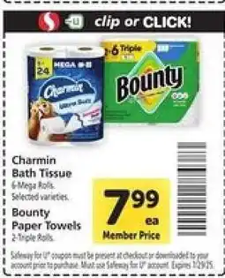 Safeway Charmin Bath Tissue, Bounty Paper Towels offer
