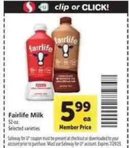 Safeway Fairlife Milk offer