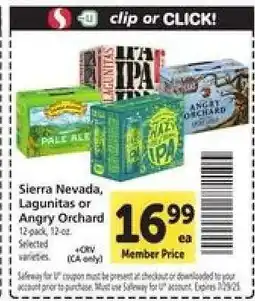 Safeway Sierra Nevada, Lagunitas or Angry Orchard offer