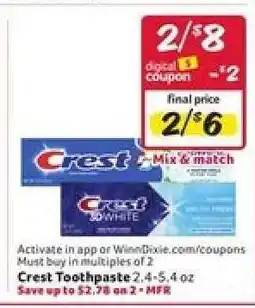 Winn Dixie Crest Toothpaste offer