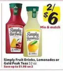 Winn Dixie Simply Fruit Drinks, Lemonades or Gold Peak Tea offer