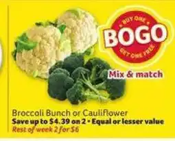 Winn Dixie Broccoli Bunch or Cauliflower offer