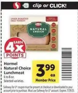 Safeway Hormel Natural Choice Lunchmeat offer
